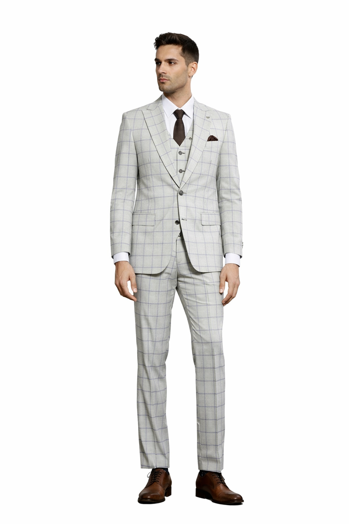 Stacy Adams Men's 3 Piece Hybrid Fit Suit - Twin Lined Windowpane