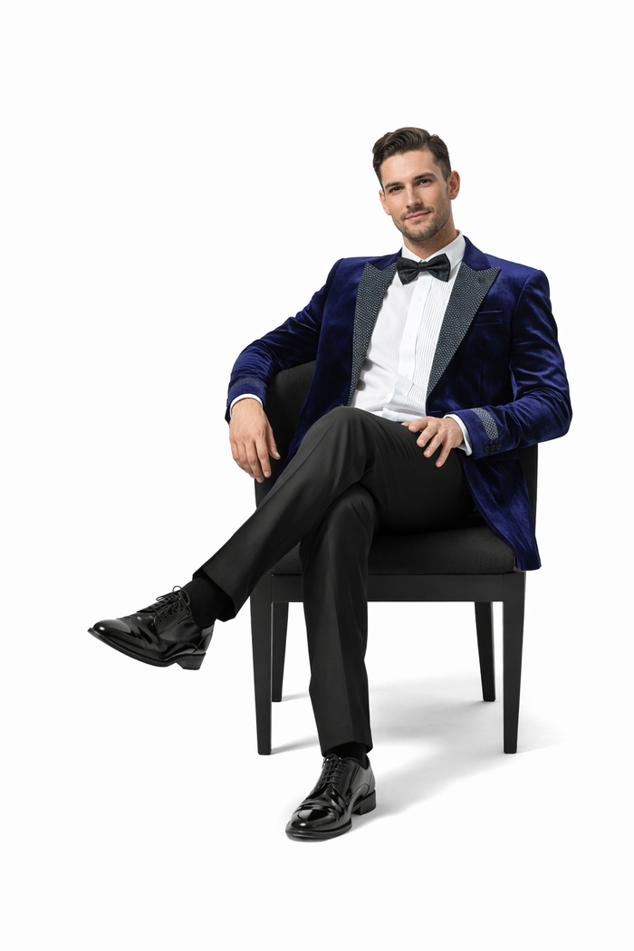 Stacy Adams Men's Hybrid Fit Sport Coat - Rhinestone sequin Embedded Peak Lapel