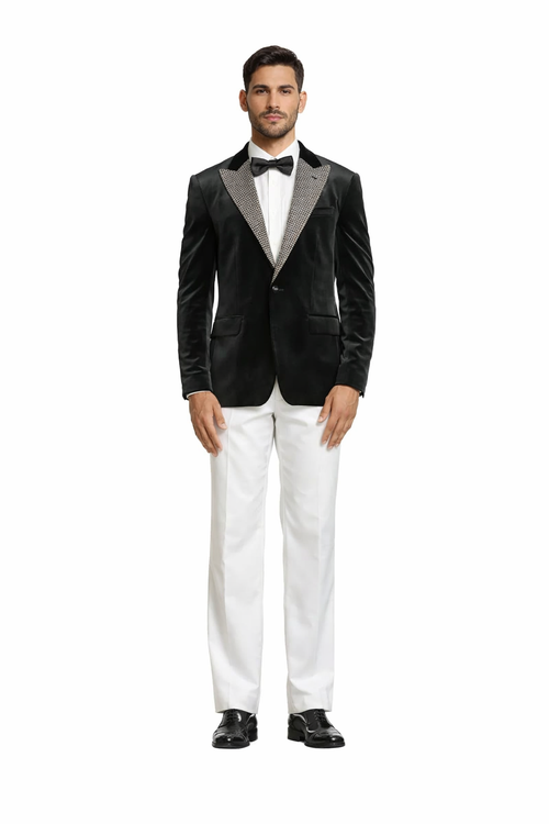 Stacy Adams Men's Hybrid Fit Sport Coat - Rhinestone sequin Embedded Peak Lapel