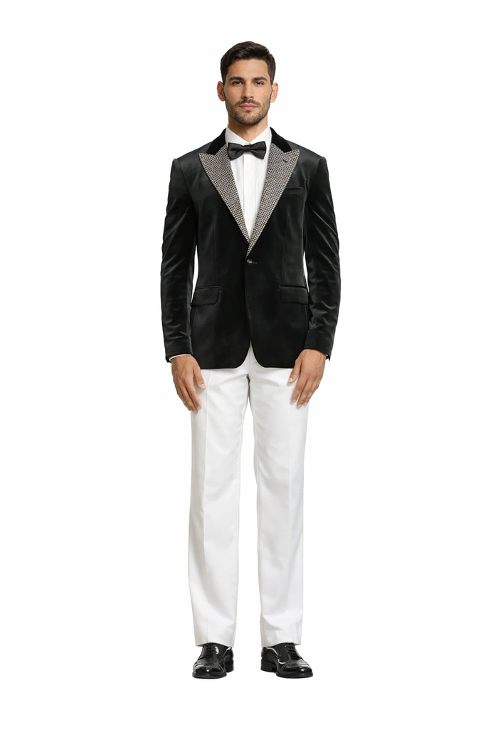 Stacy Adams Men's Hybrid Fit Sport Coat - Rhinestone sequin Embedded Peak Lapel