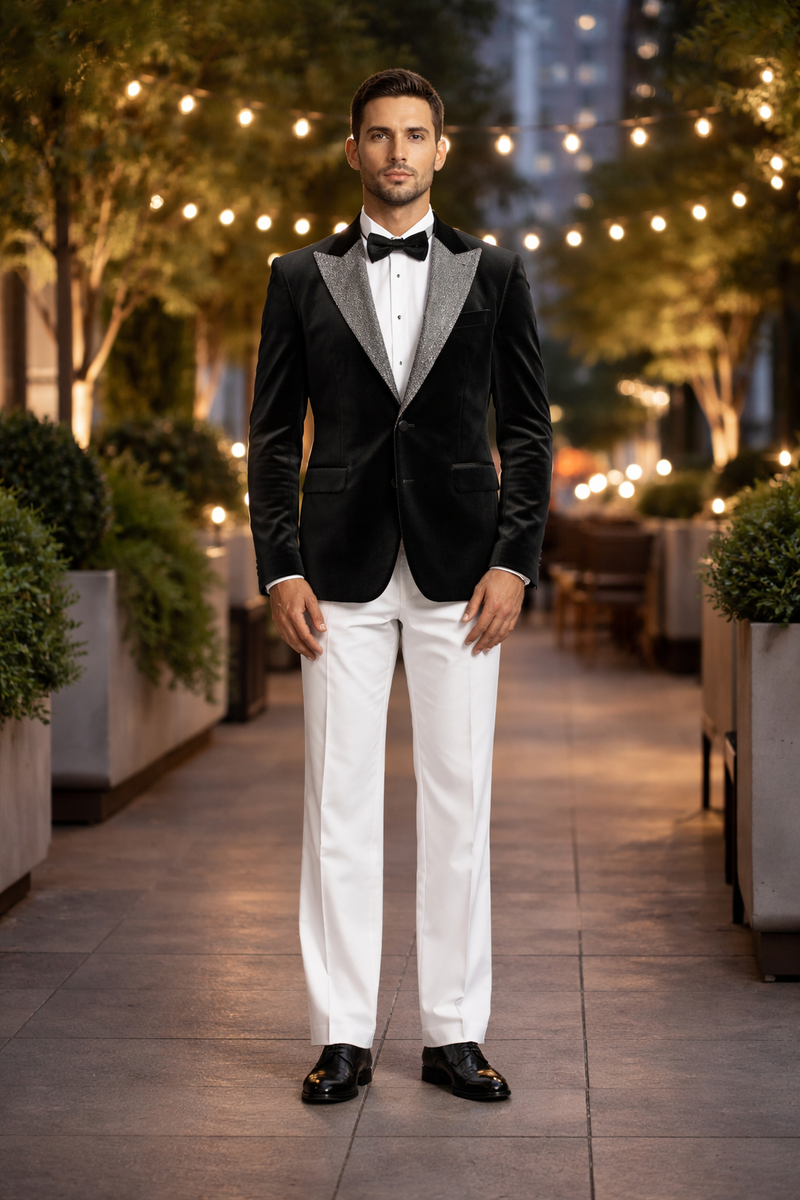Stacy Adams Men's Hybrid Fit Sport Coat - Rhinestone sequin Embedded Peak Lapel