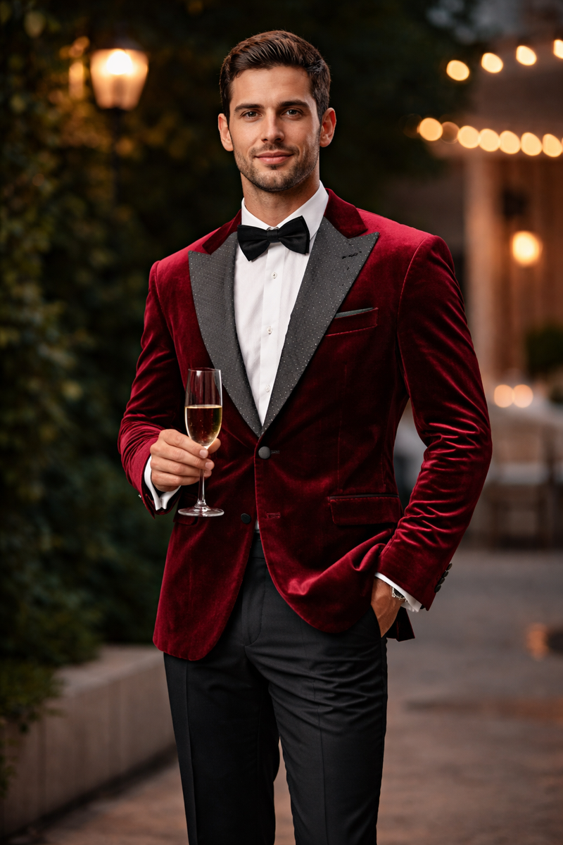Stacy Adams Men's Hybrid Fit Sport Coat - Rhinestone sequin Embedded Peak Lapel