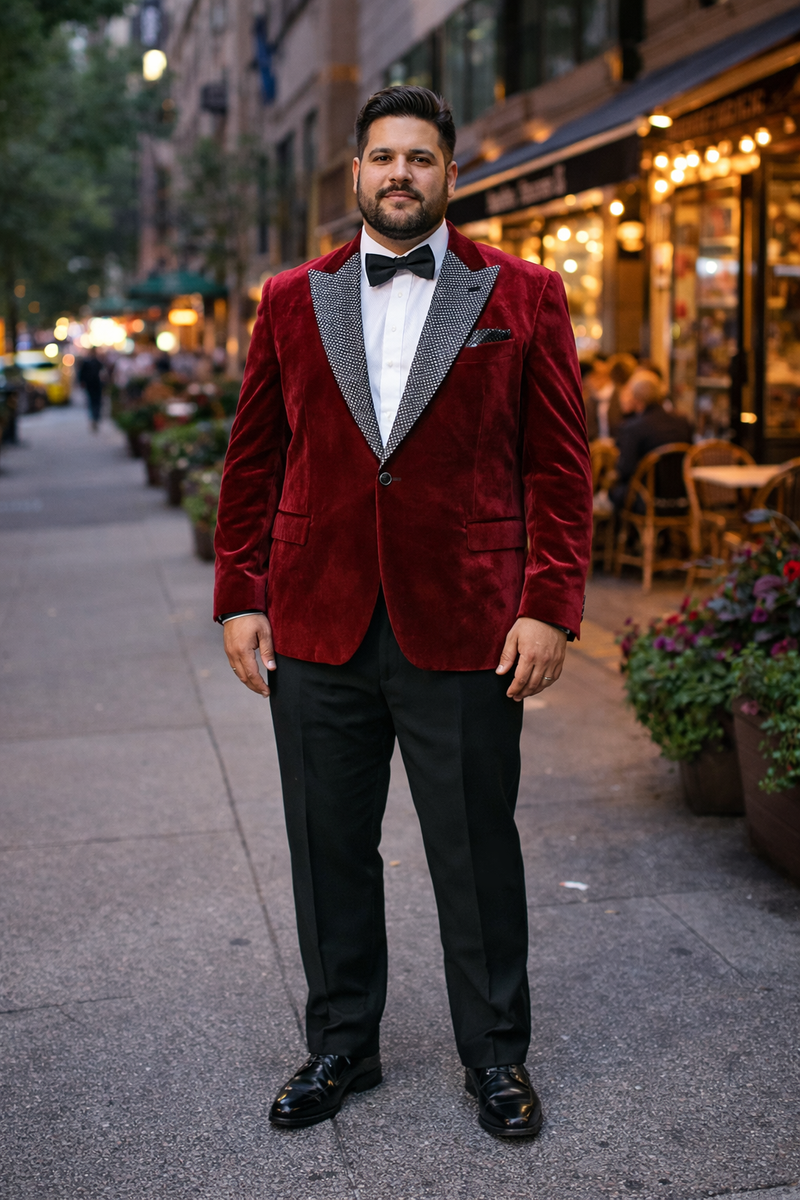 Stacy Adams Men's Hybrid Fit Sport Coat - Rhinestone sequin Embedded Peak Lapel
