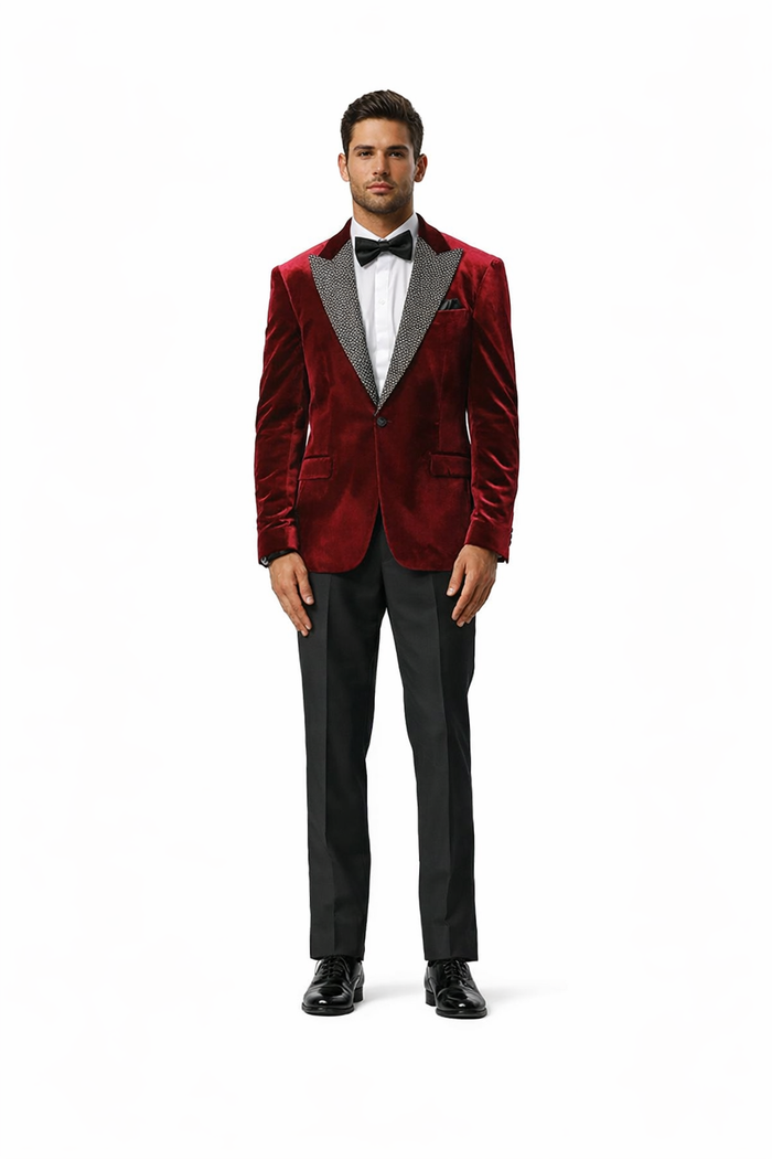 Stacy Adams Men's Hybrid Fit Sport Coat - Rhinestone sequin Embedded Peak Lapel