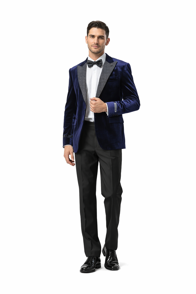 Stacy Adams Men's Hybrid Fit Sport Coat - Rhinestone sequin Embedded Peak Lapel