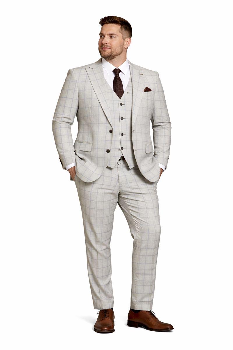 Stacy Adams Men's 3 Piece Hybrid Fit Suit - Twin Lined Windowpane
