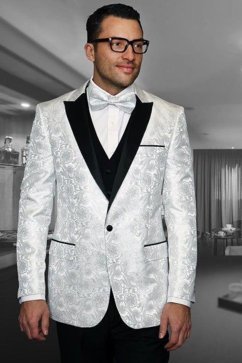 White and Silver Grey Tuxedo - Paisley Tuxedo - AlbertoNardoniStore