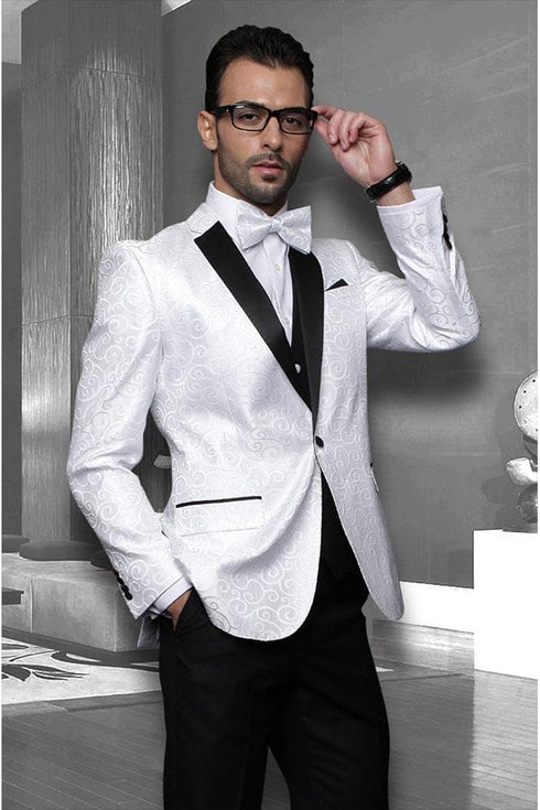 White and Silver Grey Tuxedo - Paisley Tuxedo - AlbertoNardoniStore