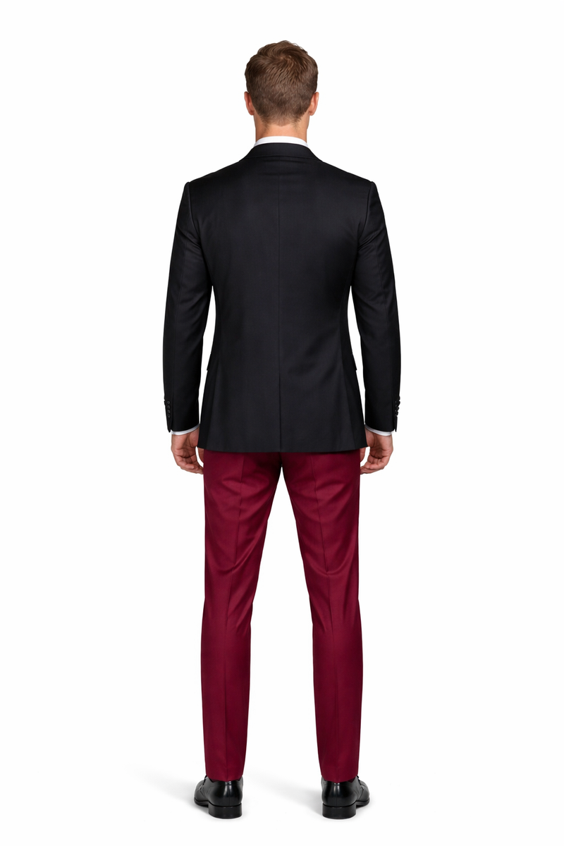 Statement Fashion Tuxedo Suit Mens Burgundy Black Trendy Tux