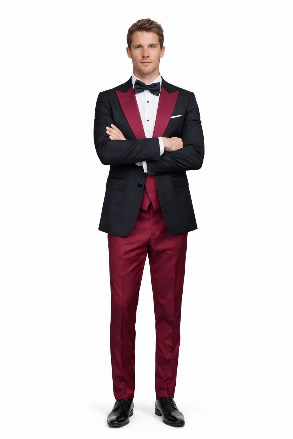 Statement Fashion Tuxedo Suit Mens Burgundy Black Trendy Tux