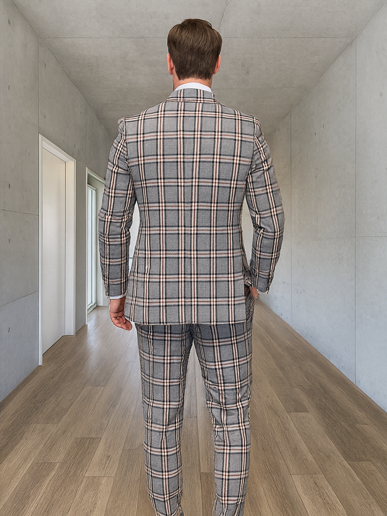 Statement ITALY Suit - Super 150's Wool Suit Statement Men's 3 Piece Modern Fit 100% Wool Suit - Sharp Plaid