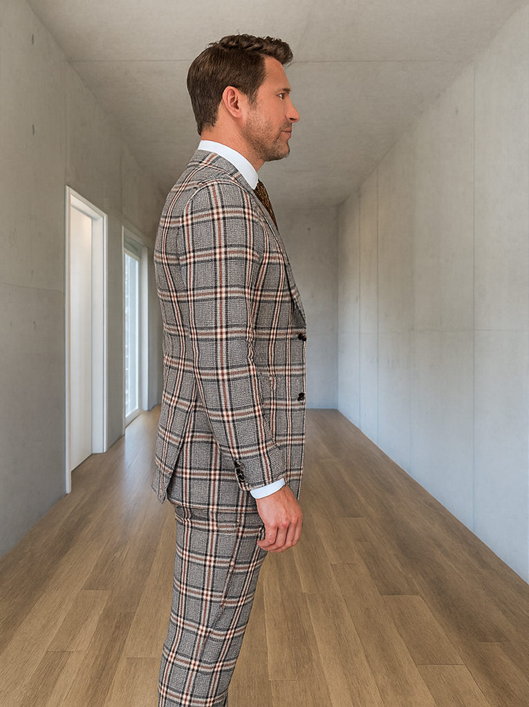 Statement ITALY Suit - Super 150's Wool Suit Statement Men's 3 Piece Modern Fit 100% Wool Suit - Sharp Plaid
