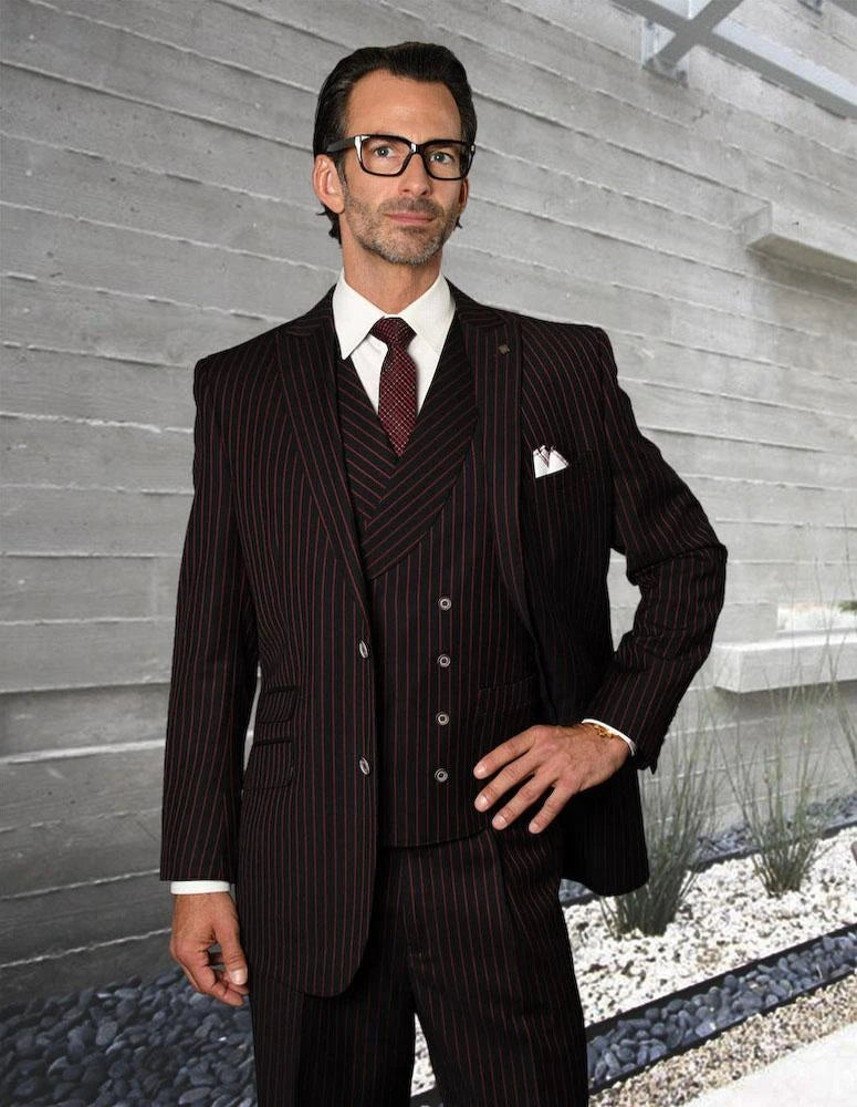 Mens Gangster Pinstripe 2 Button Double Breasted Vest Grey Suit