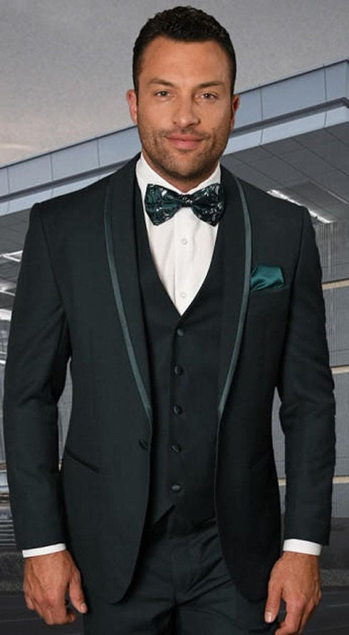 Statement Mens 3 Piece Hunter Green Modern Fit Tuxedo Caesar