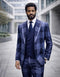 Statement Men's Big Plaid Wool Peak Lapel Modern Fit Suit 3 Piece Navy Venus