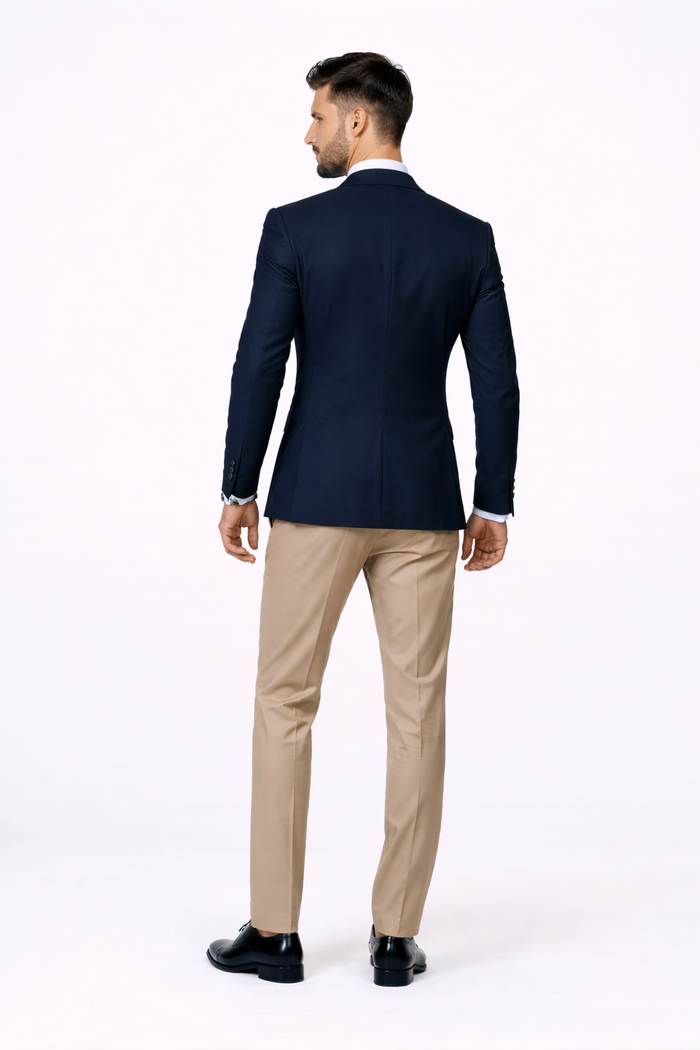 Statement Men's Black Vested with Champagne Peak Lapel 100% Wool Tuxedos