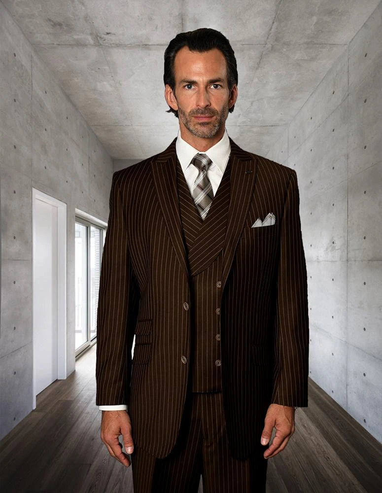 Mens Gangster Pinstripe 2 Button Double Breasted Vest Grey Suit