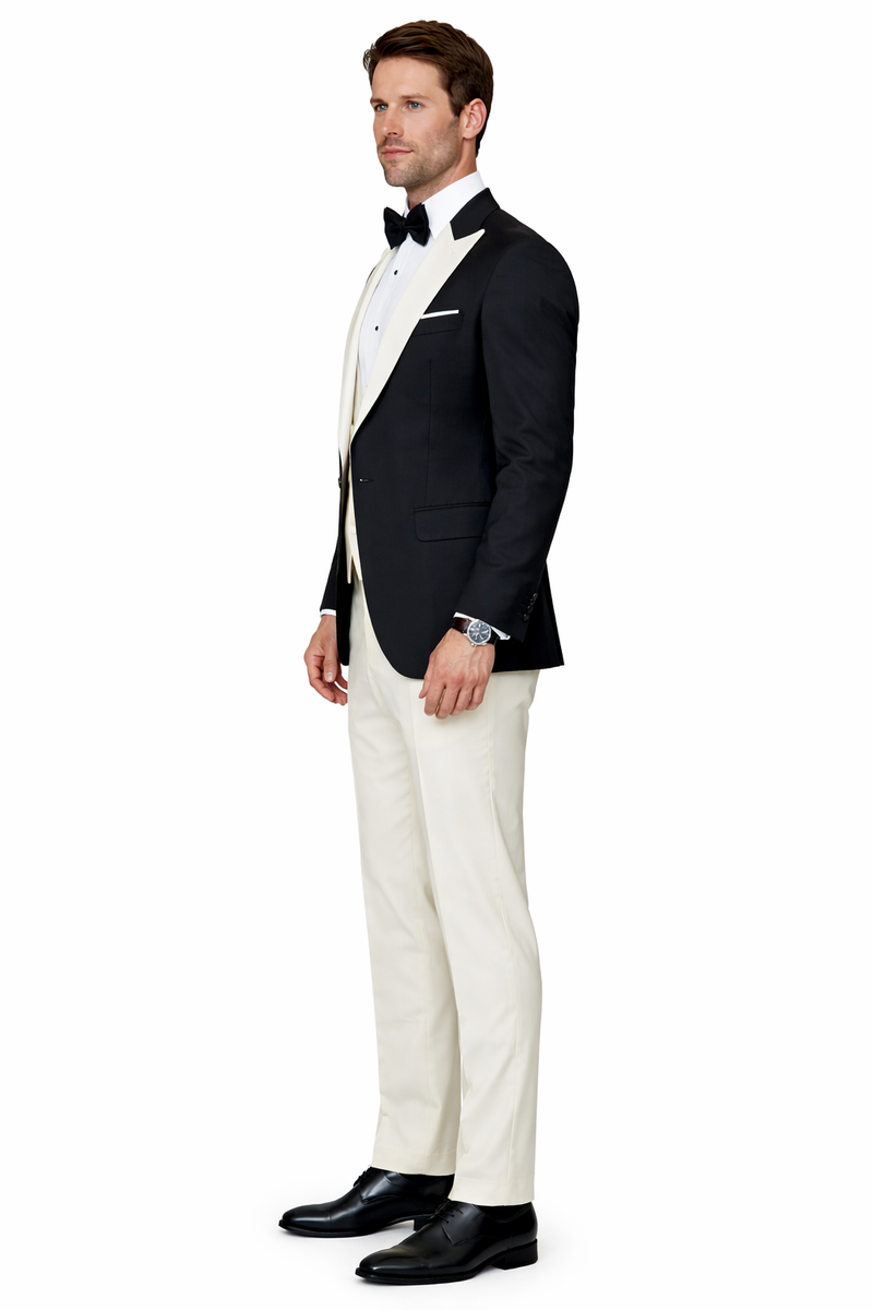 Statement Mens Fashion Tuxedo Ivory 3 Piece Fitted Designer Tuxedo