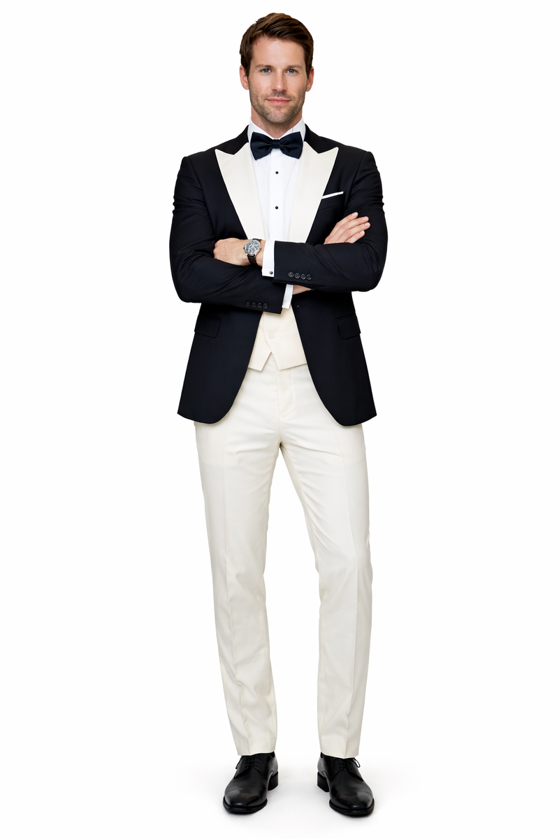 Statement Mens Fashion Tuxedo Ivory 3 Piece Fitted Designer Tuxedo