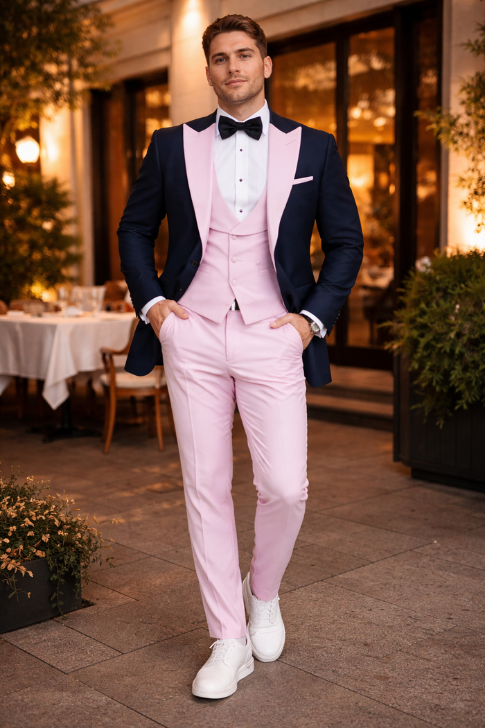 Statement Mens Fashon Tuxedo Pink 3 Piece Designer Tux