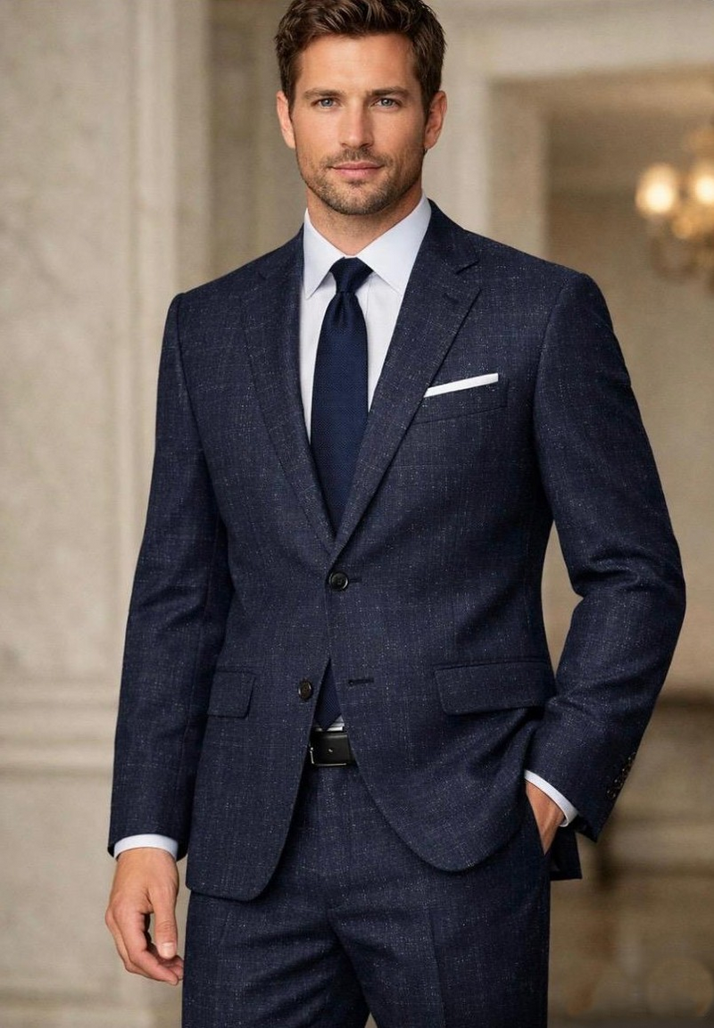 Statement Mens Modern Fit 2 Piece 100% Super 200s Wool Suit – Single Breasted Notch Lapel Jacket
