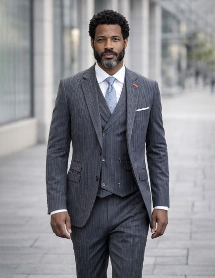 Statement Mens Modern Fit 3 Piece 100% Super 200s Wool Suit – Various Patterns, Double Breasted Vest