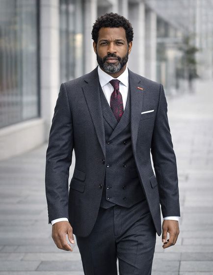 Statement Mens Modern Fit 3 Piece 100% Super 200s Wool Suit – Various Patterns, Double Breasted Vest