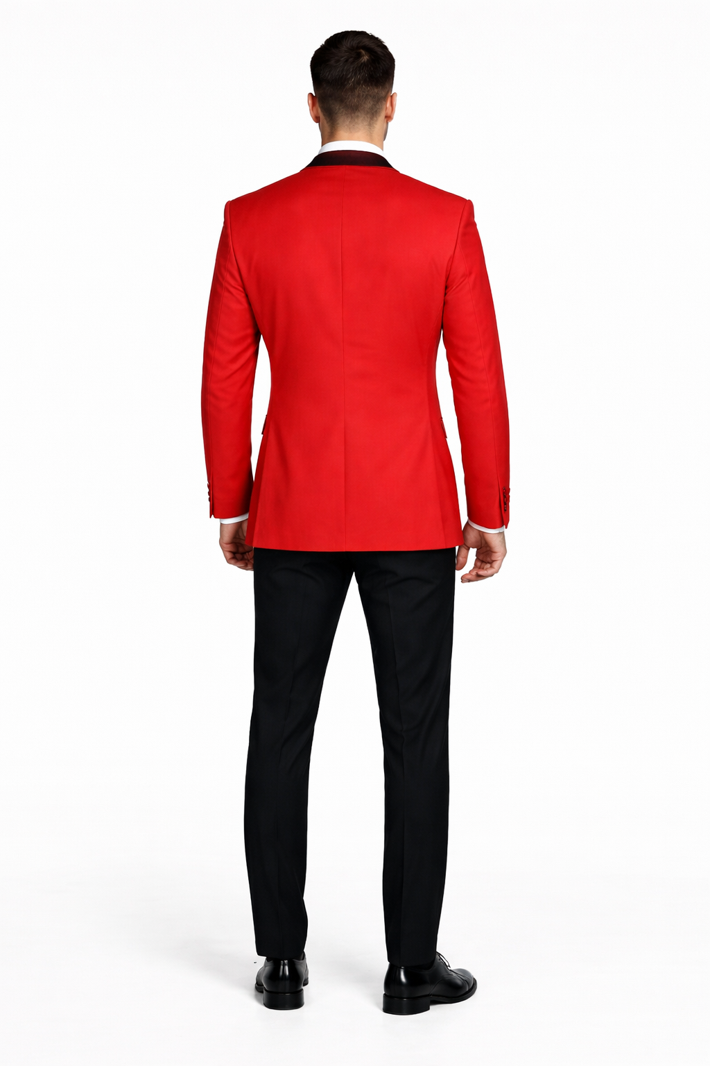 Statement Men's Red Vested with Black Trim Fine Lapel 100% Wool Tuxedos