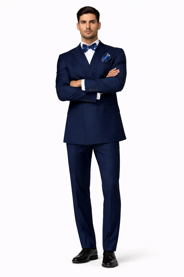 Statement Men's Sapphire Blue 100% Wool Double Breasted Suits