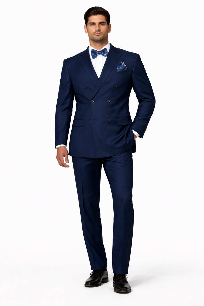 Statement Men's Sapphire Blue 100% Wool Double Breasted Suits