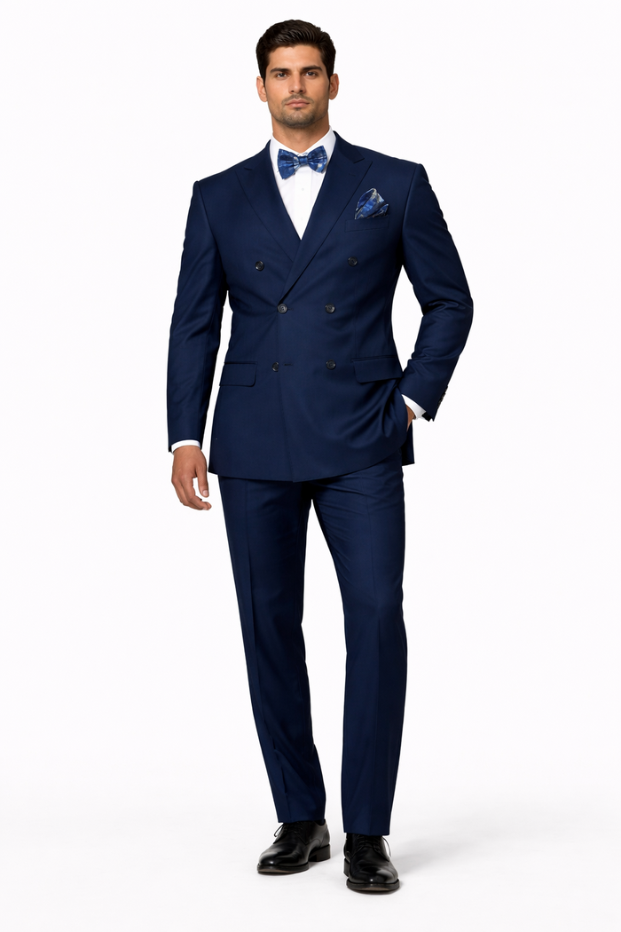 Statement Men's Sapphire Blue 100% Wool Double Breasted Suits