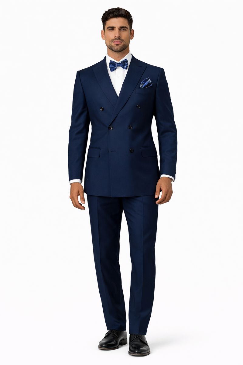 Statement Men's Sapphire Blue 100% Wool Double Breasted Suits