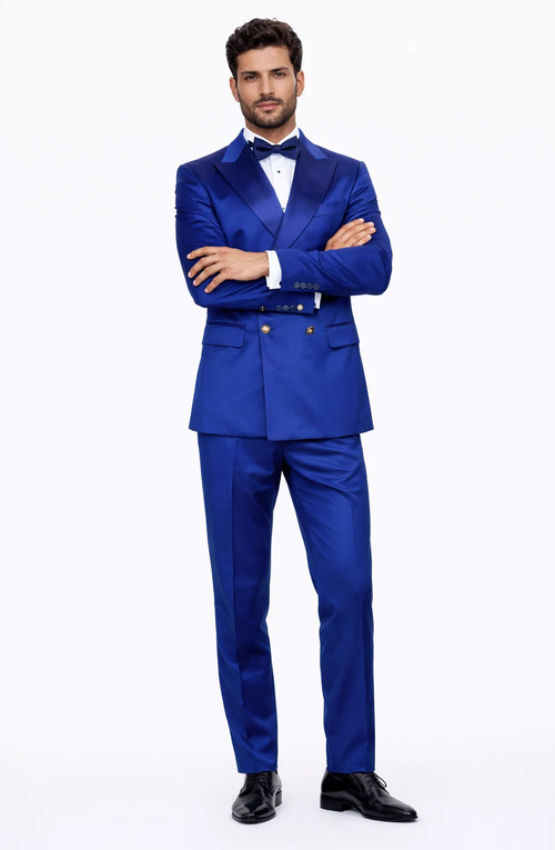 Statement Men's Sapphire Double Breasted Velvet Suits