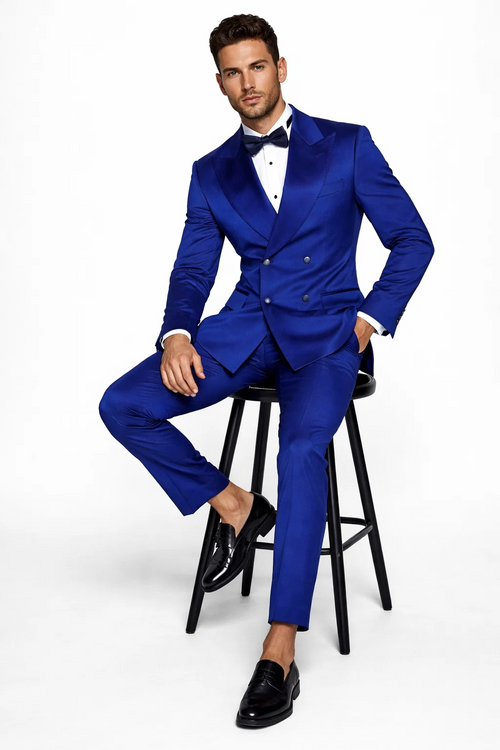 Statement Men's Sapphire Double Breasted Velvet Suits