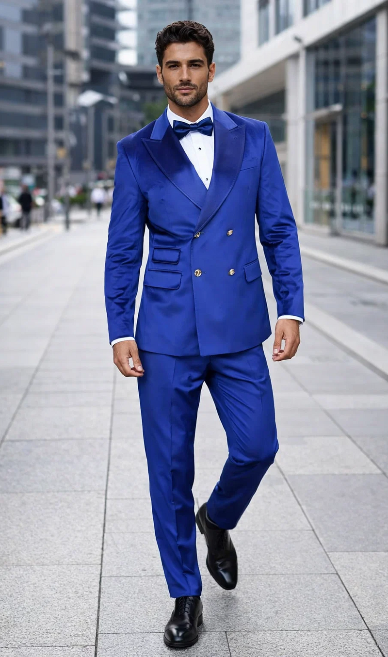 Statement Men's Royal Blue Double Breasted Velvet Suits