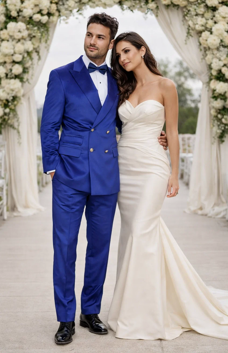 Statement Men's Royal Blue Double Breasted Velvet Suits