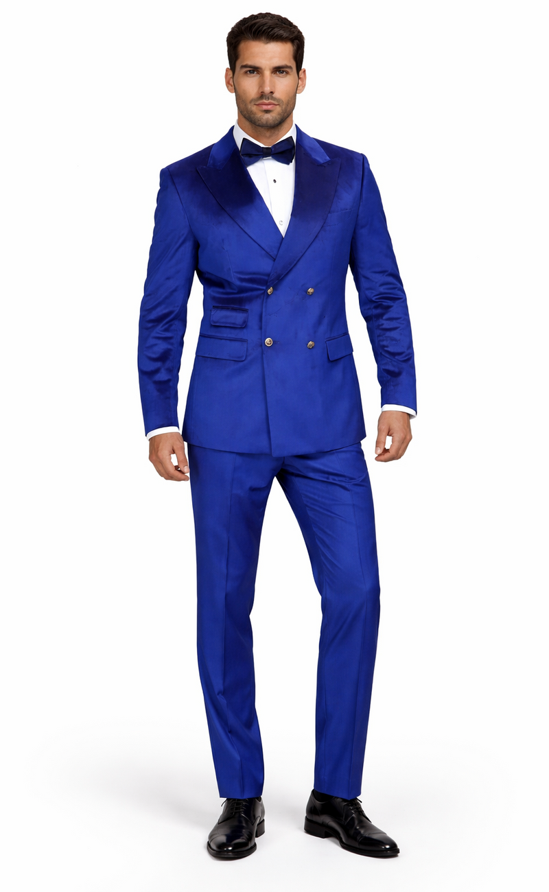 Statement Men's Royal Blue Double Breasted Velvet Suits