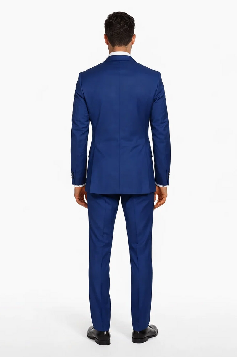 Statement Men's Solid Sapphire Blue Modern Fit 100% Wool Vested Suits