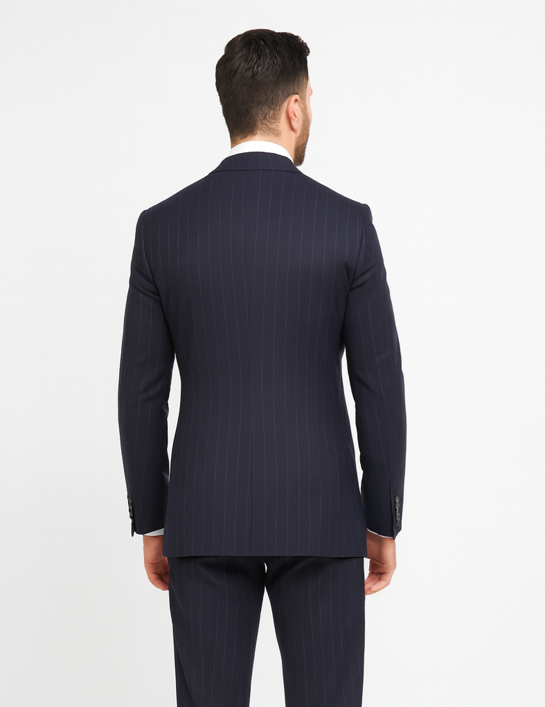 Statement Suits - Wool Suits - Peak Lapel Suits - Ticket Pocket - Modern Fit - Charcoal Stripe Suit