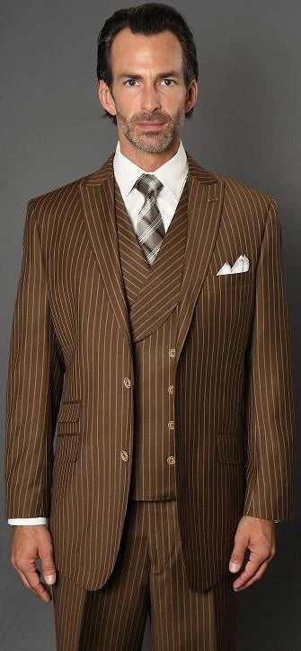 Mens Gangster Pinstripe 2 Button Double Breasted Vest Grey Suit
