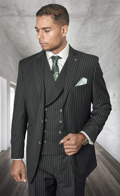 Mens Gangster Pinstripe 2 Button Double Breasted Vest Grey Suit