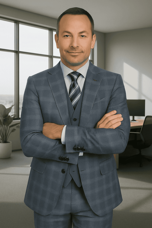 Wool Suit - Italian Made Business Suit by Statement Men's 3 Piece 100% Wool Modern Fit Suit - Coordinating Solid Color Vest