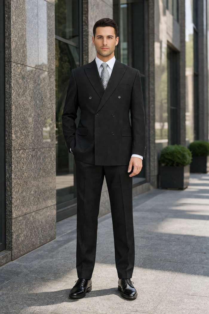 Steve Harvey Black Solid Three Piece Suit