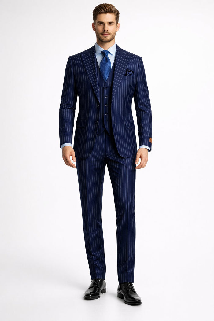 Steve Harvey Suit - Peak Lapel Modern Fit - No Pleated Pants Designer Brand Multicolor 3 Piece Single Breasted Vested Suit
