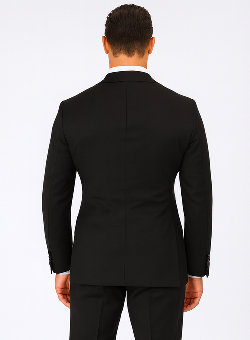 Steve Harvey Suit - Peak Lapel Modern Fit - No Pleated Pants Designer Brand Black Peak Lapel 3 Piece Vested Suit