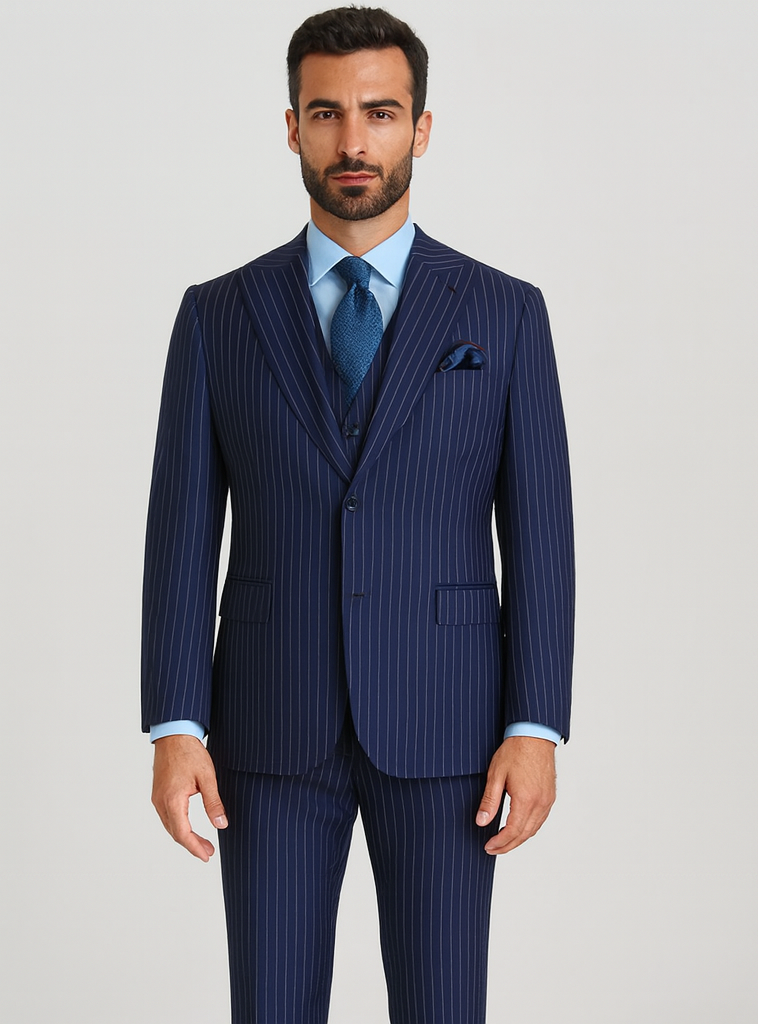 Steve Harvey Suits - Navy Suit - Designer Brand Suit No Pleated Pants Modern Fit