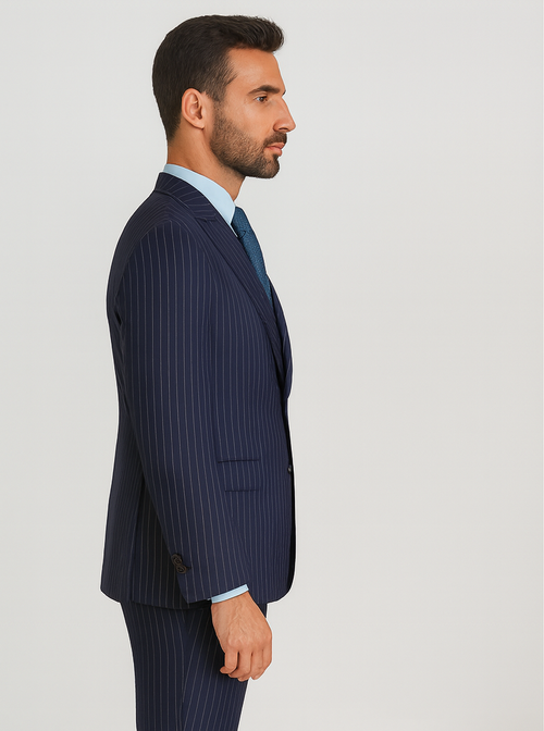 Steve Harvey Suits - Navy Suit - Designer Brand Suit No Pleated Pants Modern Fit