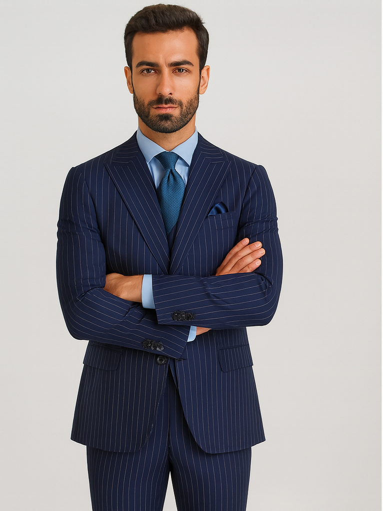 Steve Harvey Suits - Navy Suit - Designer Brand Suit No Pleated Pants Modern Fit