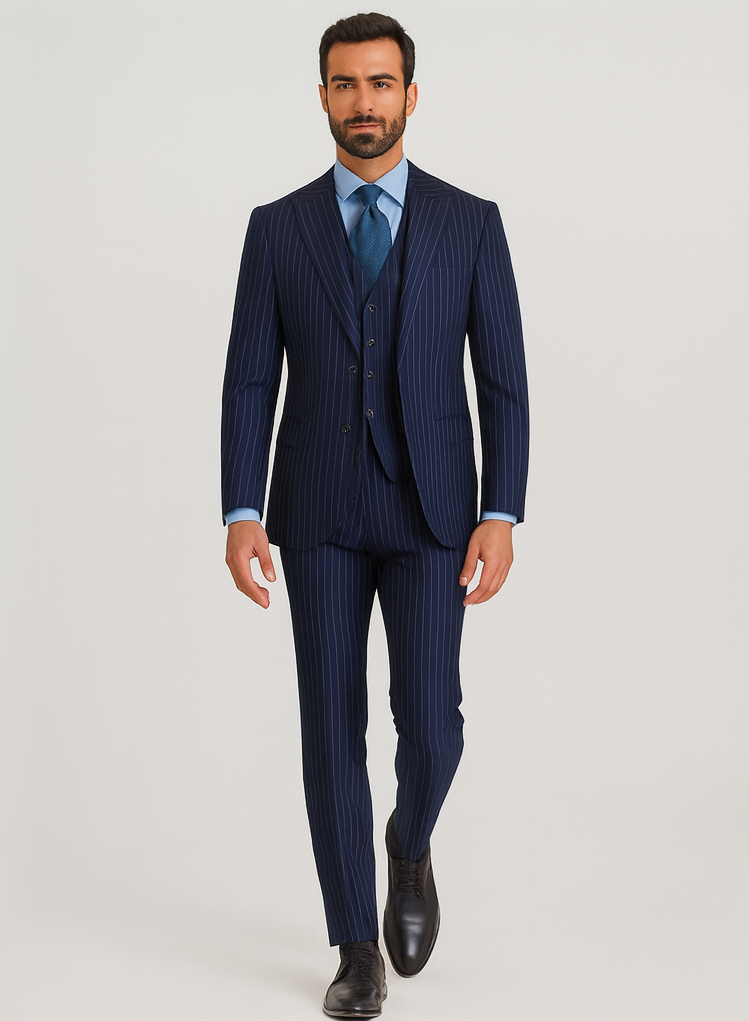 Steve Harvey Suits - Navy Suit - Designer Brand Suit No Pleated Pants Modern Fit