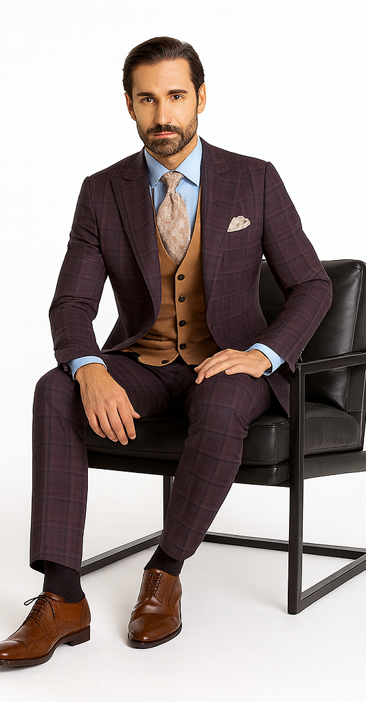 Steve Harvey Suits - Purple Suit - Designer Brand Suit No Pleated Pants Modern Fit